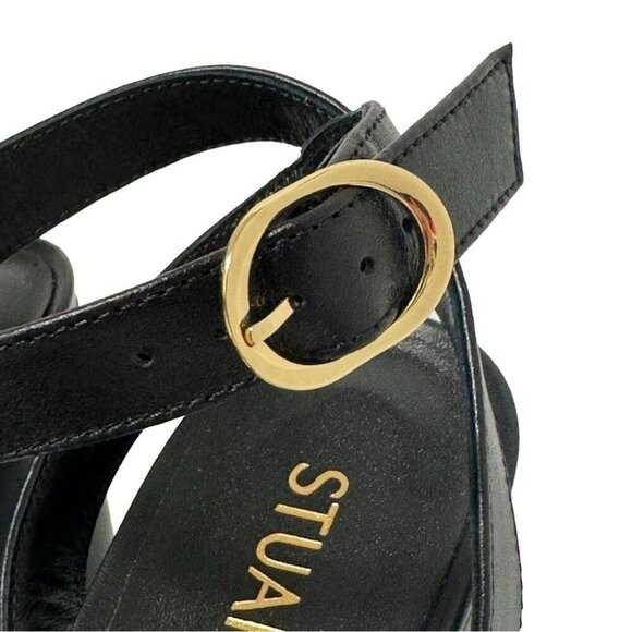 NEW IN BOX Stuart Weitzman Nearlybare Black Sandals Smooth Calf Leather Size 8 - Picture 10 of 14